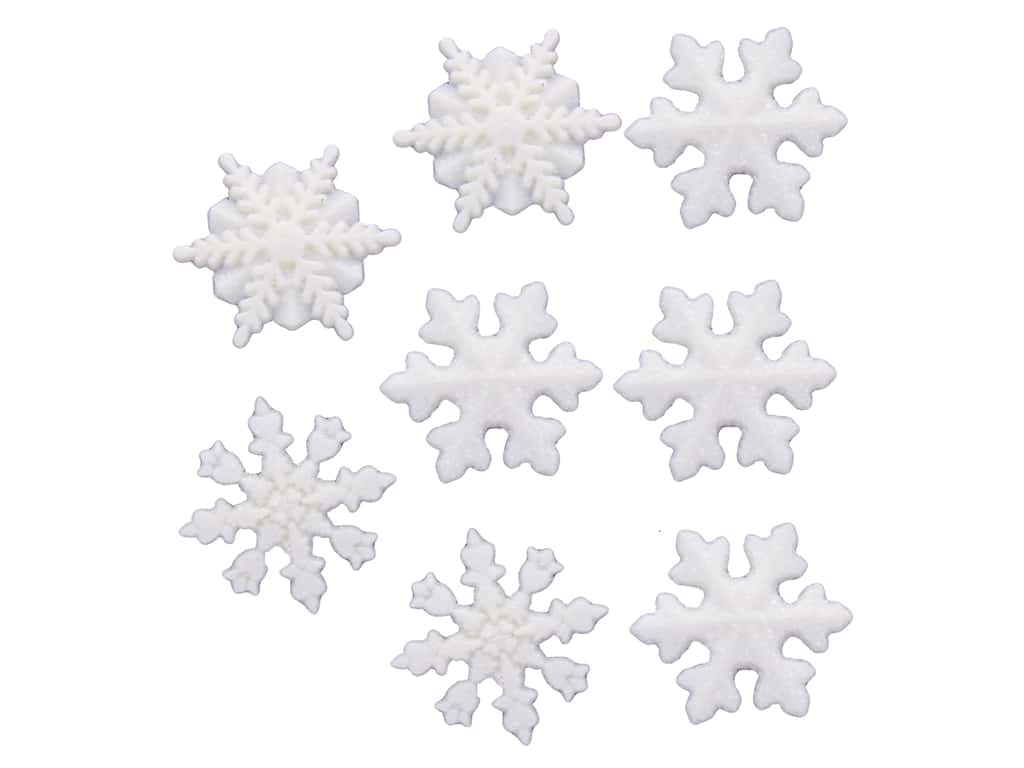 3x Vintage Glitter Snowflake Buttons 2-Hole Flat (1x 19mm, & 2x 30mm) Winter