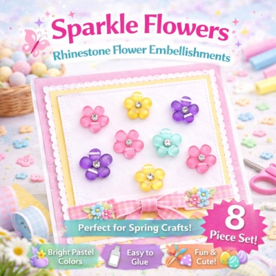 sparkle flowers craft embellishment set Sparkle Flower Rhinestone Embellishments – Colorful Daisy Craft Set (8 Pieces)