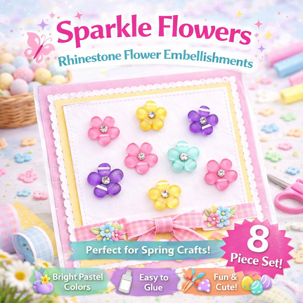 sparkle flowers craft embellishment set Sparkle Flower Rhinestone Embellishments – Colorful Daisy Craft Set (8 Pieces)