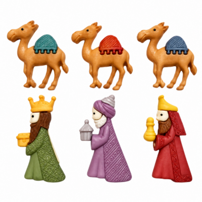 We Three Kings craft buttons with three wise men and three camels for nativity and Christmas crafts