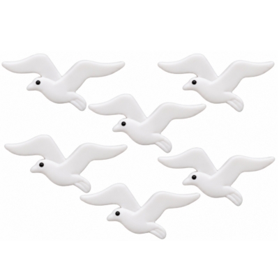 Flock of Seagulls Craft Buttons β Matte White Coastal Birds Six smooth matte-white seagull craft buttons with black eyes