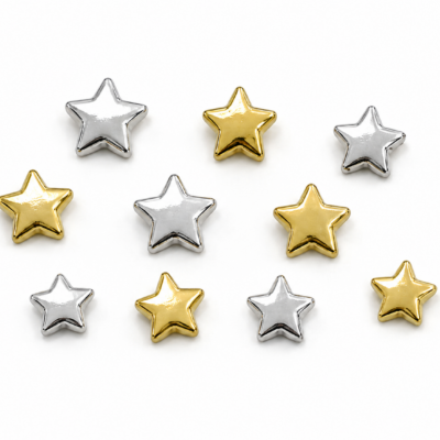 Silver and gold star buttons in 12mm and 15mm sizes for crafts and sewing
