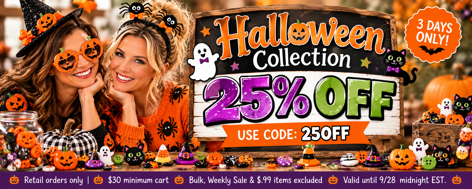 Halloween craft buttons and craft embellishments 25% off at Shelly’s Buttons & More with code 25OFF