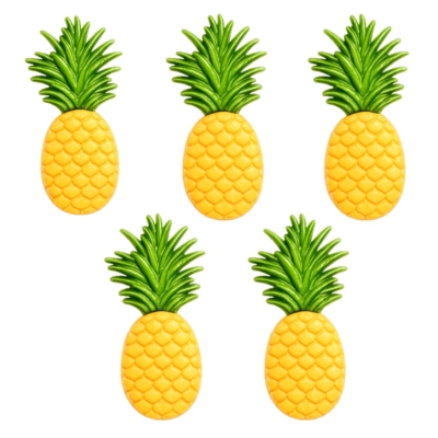 pineapples Five pineapple craft embellishments in bright yellow and green arranged on a white background for summer crafting