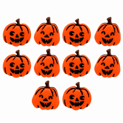 Orange 5/8 inch Halloween pumpkin buttons with smiling jack o lantern faces