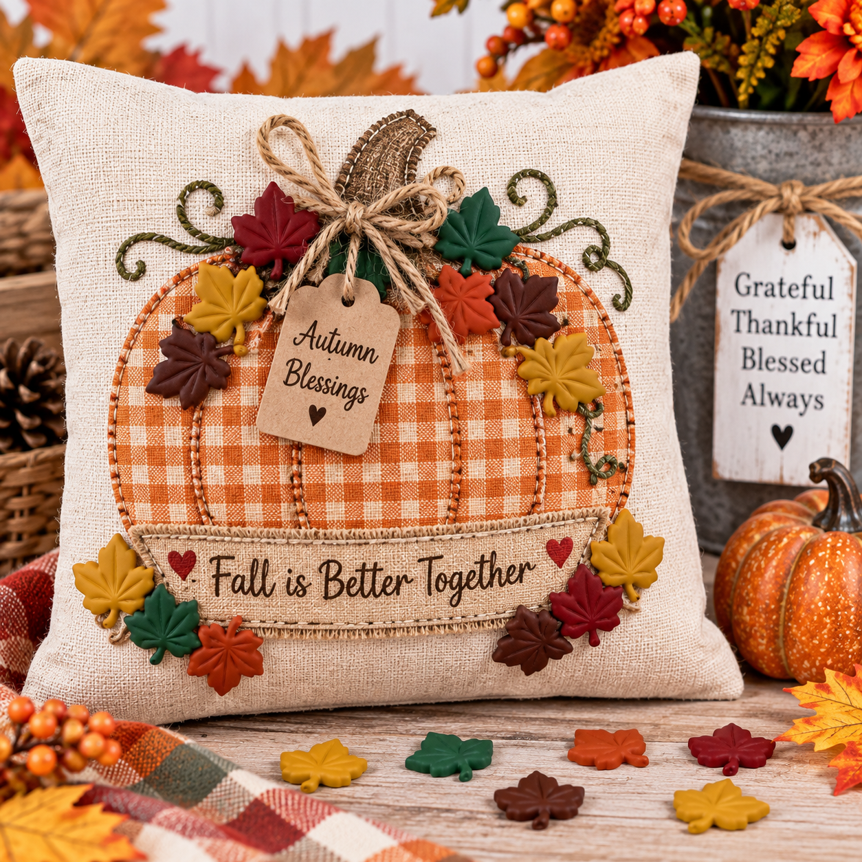 Falling Leaves Autumn Craft Buttons – Fall Pillow Craft Falling Leaves Autumn Craft Buttons - Image 4