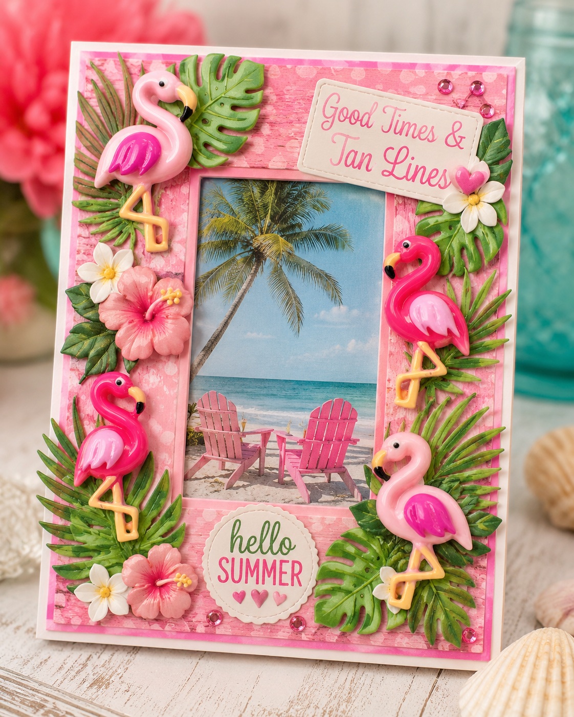 flamingos-craft-embellishment-tropical-photo-frame Flamingos Craft Embellishment Set | Pink Flamingo Flatback Embellishments - Image 3
