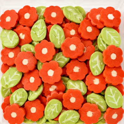 Orange flower and green leaf polymer clay craft sprinkles mix