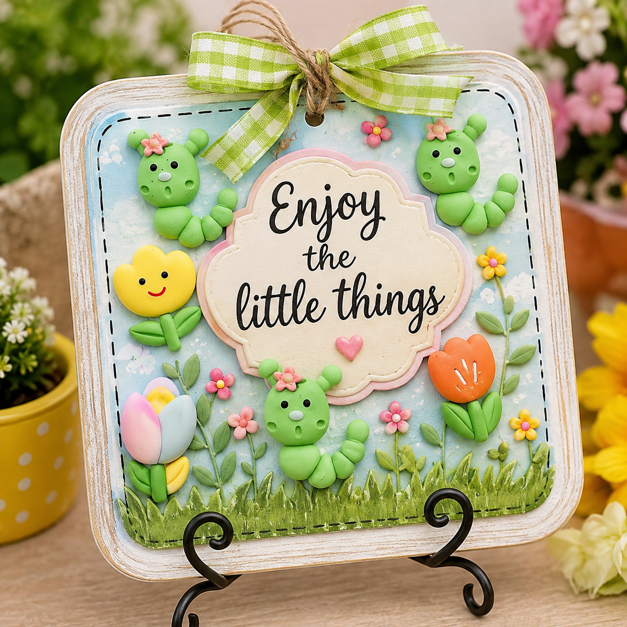 cute-little-buggers-caterpillar-finished-craft.jpg Cute Little Buggers caterpillar craft embellishments on a cheerful spring garden plaque