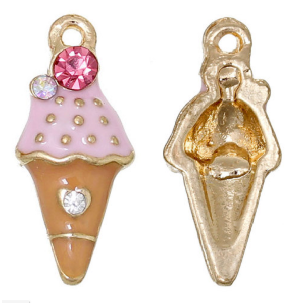 Pink Ice Cream Cone w/Rhinestone Charm -  5 per pkg - Image 2