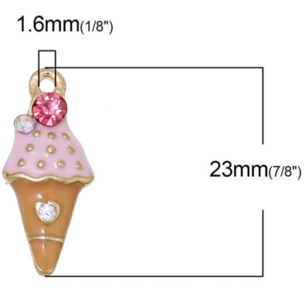 Pink Ice Cream Cone w/Rhinestone Charm -  5 per pkg - Image 3