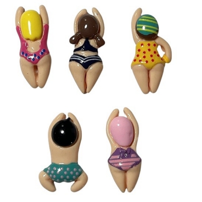 Pool Party Craft Embellishment Set – Summer Swimmers Pool Party craft embellishment set with five colorful swimsuit designs for summer crafts and scrapbooking