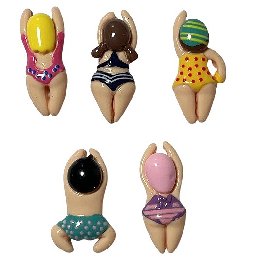Pool Party Craft Embellishment Set – Summer Swimmers Pool Party craft embellishment set with five colorful swimsuit designs for summer crafts and scrapbooking