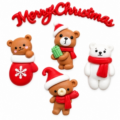 Christmas Bear Craft Embellishments – Merry Christmas Set Christmas bear craft embellishments with four holiday bears and Merry Christmas accent