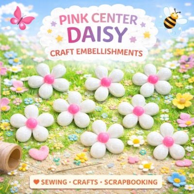 white daisy craft embellishments with pink centers for DIY crafts scrapbooking and baby shower projects