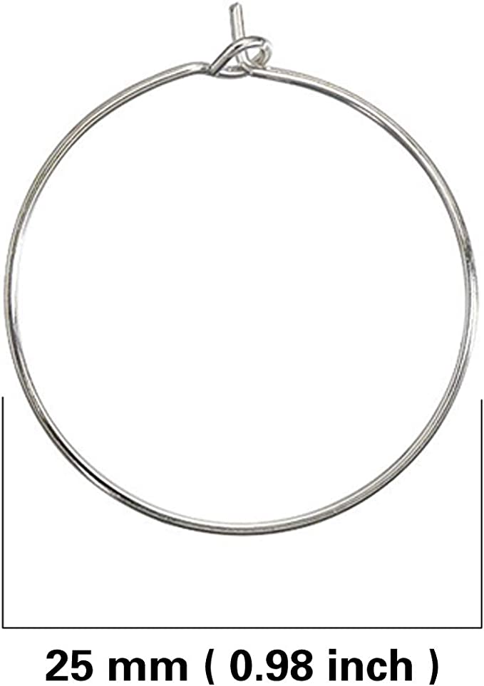 100 Silver Tone Wine Glass Charm Rings - Round Earring Hoops 25mm-35mm For Jewelry Making