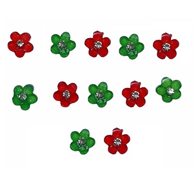 Red and green 10mm rhinestone center flower craft embellishments for Christmas crafts, scrapbooking, card making, and DIY holiday decorations