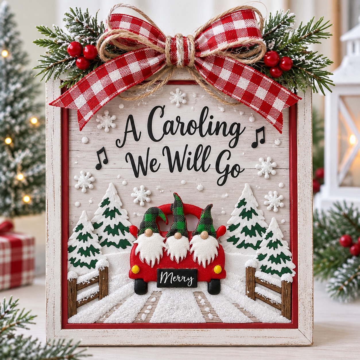 A Caroling We Will Go Christmas Gnome Craft Sign A Caroling We Will Go Christmas Craft Embellishment Set - Image 2