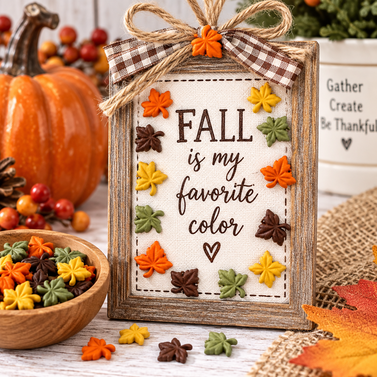 Tiny Fall Leaf Buttons – Fall Is My Favorite Color Sign Tiny Fall Leaf Buttons – A Little Fall Autumn Craft Button Set - Image 2