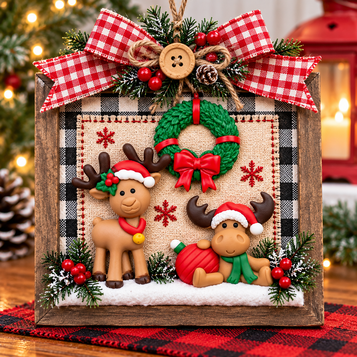 Merry and Bright Reindeer Christmas Shadow Box Craft Merry and Bright Christmas Craft Embellishments - Image 3