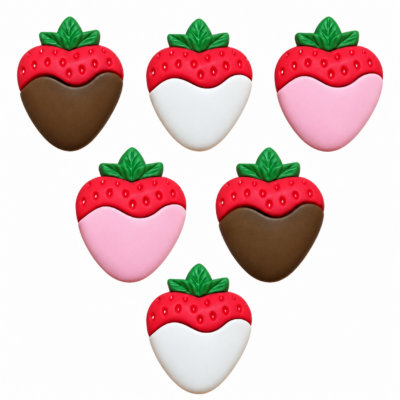 Chocolate Covered Strawberry Craft Buttons Six chocolate covered strawberry craft buttons in pink, white and brown with red strawberries and green leaves