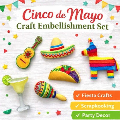 cinco de mayo craft embellishment set with sombrero taco margarita guitar piñata and maraca for fiesta crafts scrapbooking