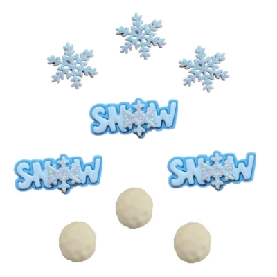 3x Vintage Glitter Snowflake Buttons 2-Hole Flat (1x 19mm, & 2x 30mm) Winter