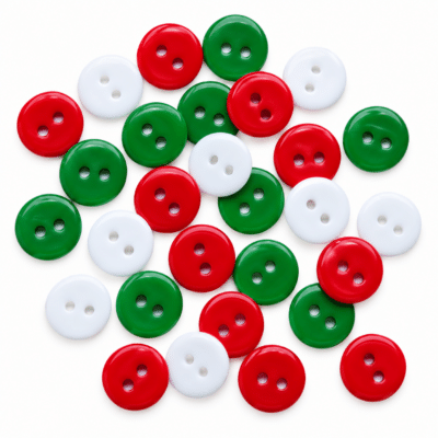Small 3/8 inch Christmas quilt buttons in red, green and white