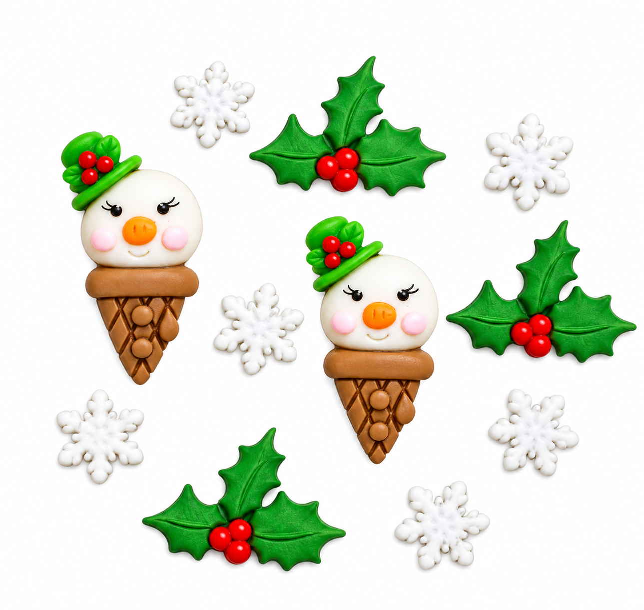 Snow Cones Snowman Christmas Craft Button Set Snow Cones Christmas craft buttons with snowman cones, holly leaves and white snowflakes