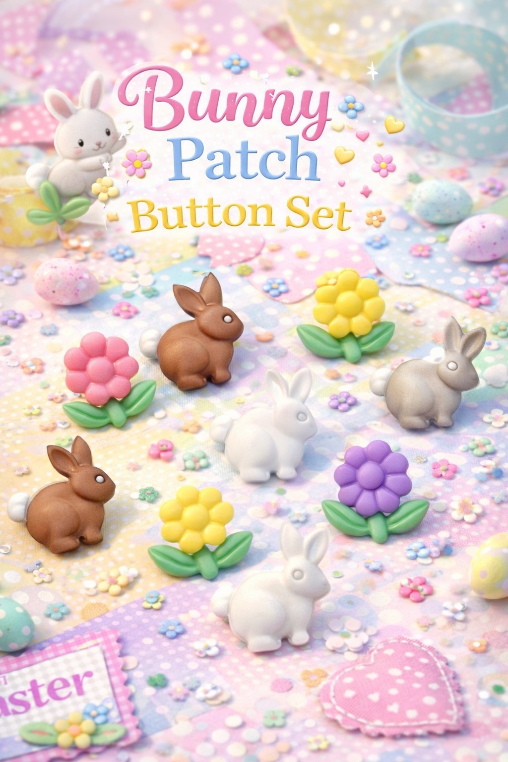 bunny patch fun Bunny Patch button set featuring pastel bunny and flower buttons