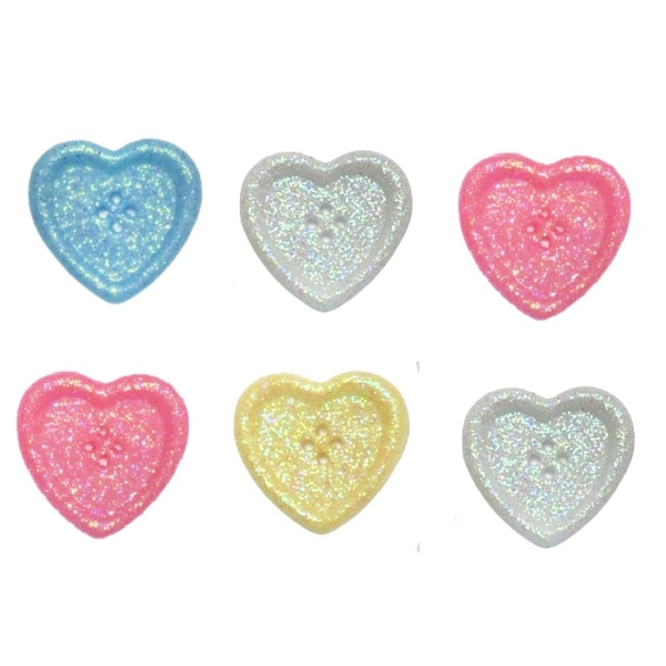 Pastel Glitter Hearts Button Set