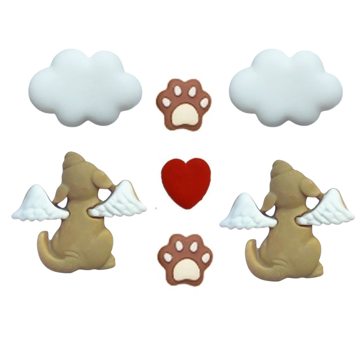 Cherished Dog Embellishments Bulk 100 Pieces Cherished Dog bulk craft embellishments with angel dogs, paw prints, hearts and clouds
