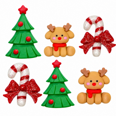 Noel Christmas craft embellishments with Christmas trees, reindeer and glittery candy canes