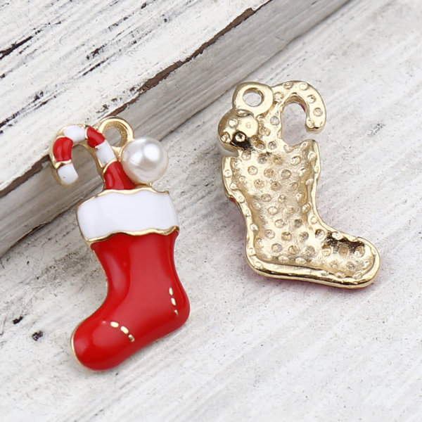 Christmas Stocking With Pearl Charms -  3 per pkg - Image 3