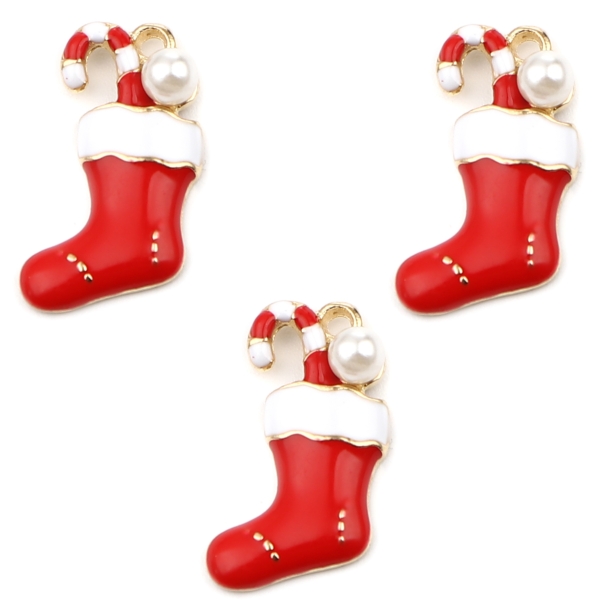 Christmas Stocking With Pearl Charms -  3 per pkg