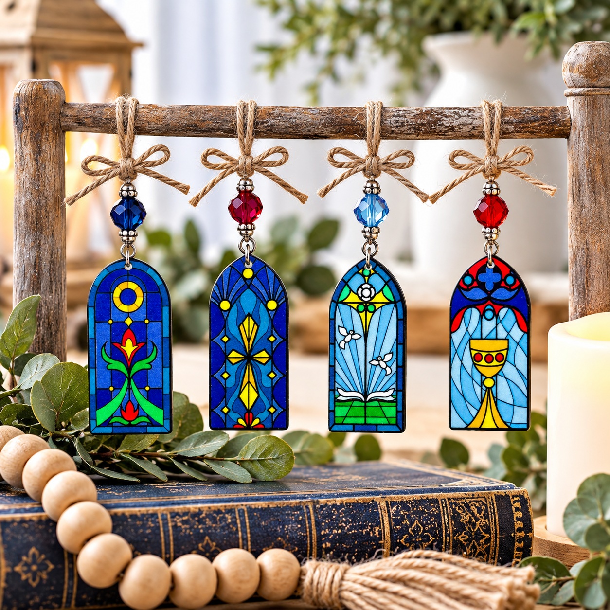 Stained Glass Craft Embellishments – Hanging Ornament Craft Stained Glass Craft Embellishment Set – Double-Sided - Image 2