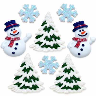 Snowy Friends Winter Craft Button Embellishment Set Snowy Friends winter craft buttons with snowmen, snowy evergreen trees and sparkling snowflakes