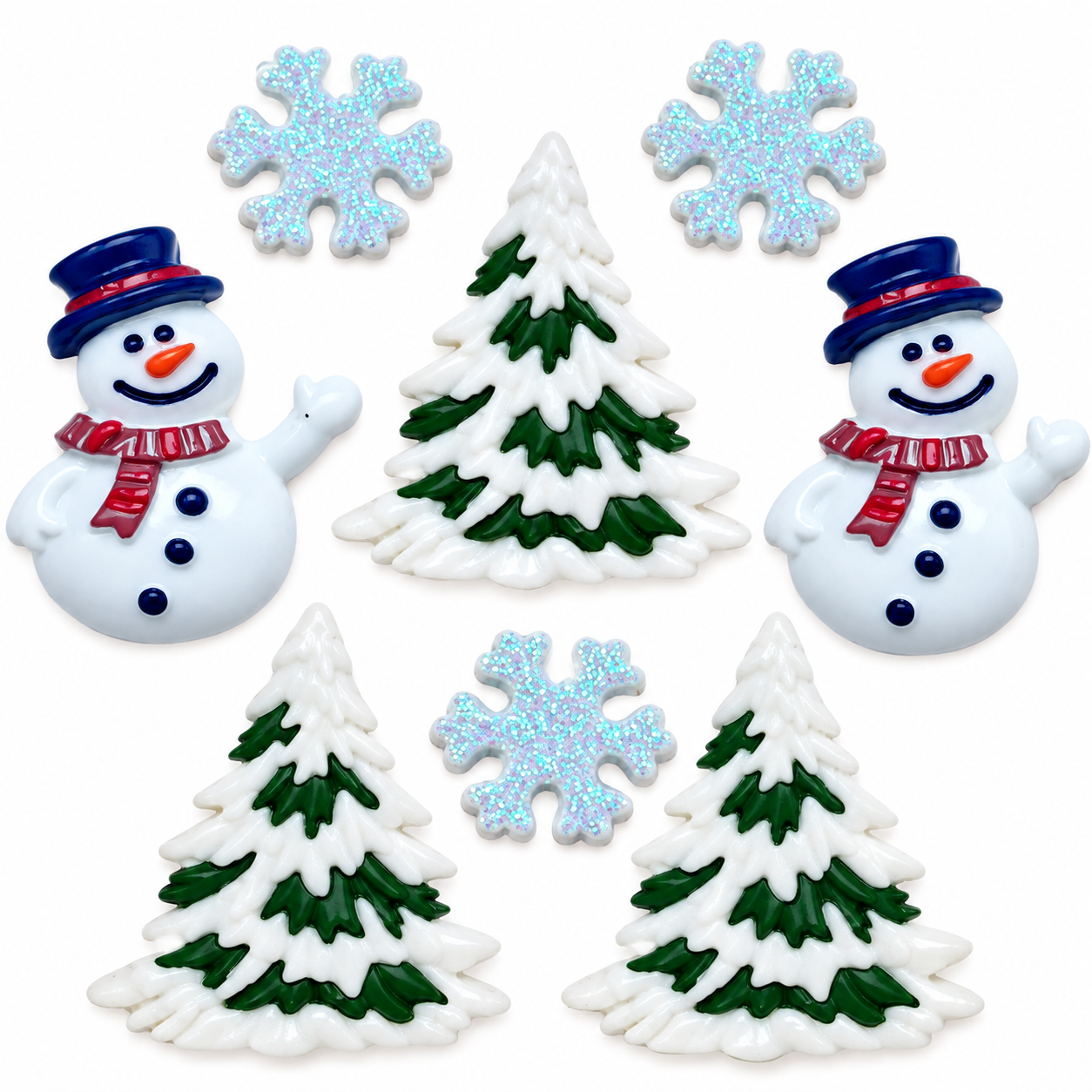 Snowy Friends Winter Craft Button Embellishment Set Snowy Friends winter craft buttons with snowmen, snowy evergreen trees and sparkling snowflakes