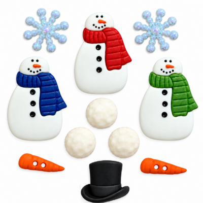 Building A Snowman Craft Button Set Building A Snowman shank-back craft buttons with snowmen, snowballs, carrot noses, top hat and snowflakes