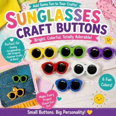 Colorful sunglasses craft buttons for DIY crafts, sewing projects, and summer scrapbooking ideas