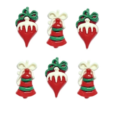 Christmas Ornaments Craft Embellishments featuring stockings, wreaths, snowflakes, and bells for holiday scrapbooking, cardmaking, and DIY décor.