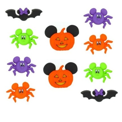 Mickey & Minnie Halloween Craft Buttons set with pumpkins, bats, spiders, and colorful mice embellishments