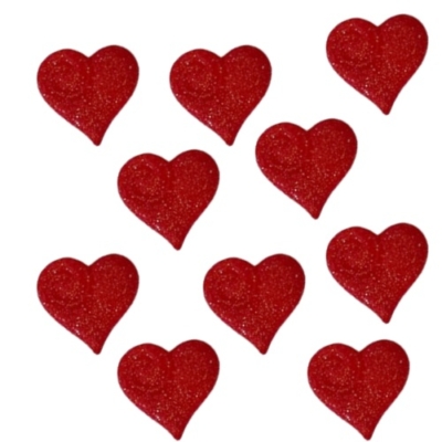 Red Glitter Heart Buttons - 10 pieces