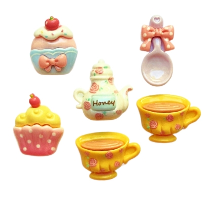 Tea Party embellishments with teapot, teacups, cupcakes, and spoon