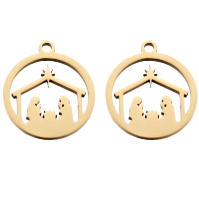"Gold Nativity Charms with the Holy Family under the star for Christmas jewelry, scrapbooking, cardmaking, and holiday craft projects."
