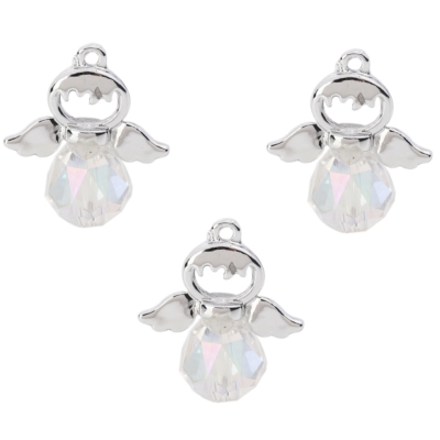 Glass Angel Charms – crystal angel pendants with silver-tone wings for jewelry and crafts