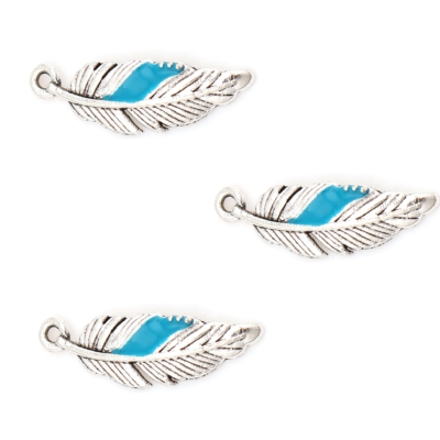 Feather Charms – silver and turquoise boho feather charms for jewelry and craft projects