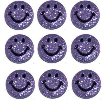 Purple Glitter Smiley Face Buttons - 10 pieces