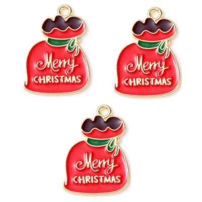 Santa's Sack Charms – red Merry Christmas charms for holiday crafts and jewelry