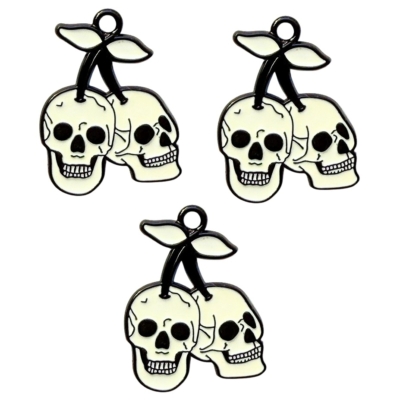 Hanging Skull Charms – gothic twin skull Halloween embellishments for spooky jewelry and crafts